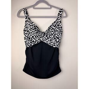 Lands’ End Leopard Print Underwire Tankini Top Black White Size 10 Slimming